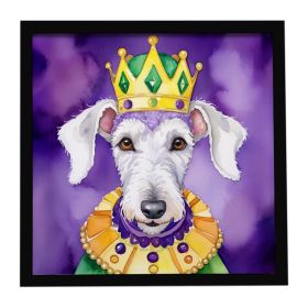 Bedlington Terrier King of Mardi Gras Framed Metal Print Bathroom, Kitchen, Office, Home Decor Wall Art Ready to Hang, Square, 8X8