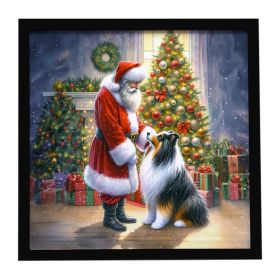 Collie and Santa Claus Framed Metal Print Bathroom, Kitchen, Office, Home Decor Wall Art Ready to Hang, Square, 8X8