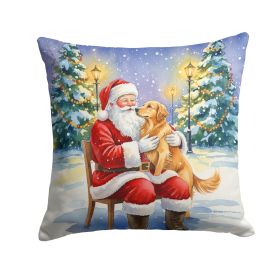 Golden Retriever with Santa Claus Throw Pillow Decorative Indoor Outdoor Accent Cushion for Couch, Bed or Patio, 14Hx14W