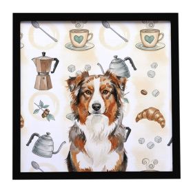 Red Merle Australian Shepherd Coffee Bar Framed Metal Print Bathroom, Kitchen, Office, Home Decor Wall Art Ready to Hang, Square, 8X8