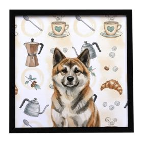 Brindle Akita Coffee Bar Framed Metal Print Bathroom, Kitchen, Office, Home Decor Wall Art Ready to Hang, Square, 8X8