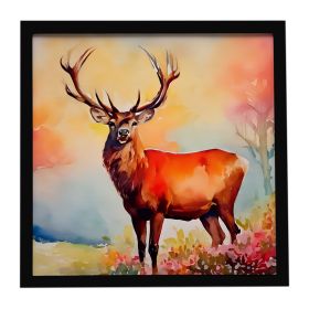 Deer Stag Framed Metal Print Bathroom, Kitchen, Office, Home Decor Wall Art Ready to Hang, Square, 8X8