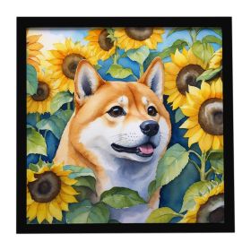 Shiba Inu in Sunflowers Framed Metal Print Bathroom, Kitchen, Office, Home Decor Wall Art Ready to Hang, Square, 8X8