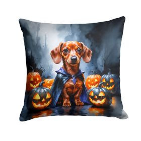 Red Dachshund Puppy Halloween Throw Pillow Machine Washable, Indoor Outdoor Decorative Pillow for Couch, Bed or Patio, 14Hx14W