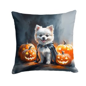 White Pomeranian Puppy Halloween Throw Pillow Machine Washable, Indoor Outdoor Decorative Pillow for Couch, Bed or Patio, 18Hx18W