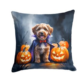 Chocolate Labradoodle Puppy Halloween Throw Pillow Machine Washable, Indoor Outdoor Decorative Pillow for Couch, Bed or Patio, 18Hx18W