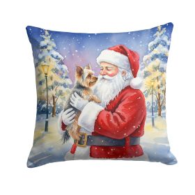 Yorkie with Santa Claus Throw Pillow Decorative Indoor Outdoor Accent Cushion for Couch, Bed or Patio, 18Hx18W