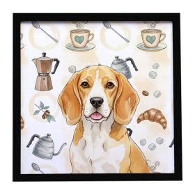 Lemon and White Beagle Coffee Bar Framed Metal Print Bathroom, Kitchen, Office, Home Decor Wall Art Ready to Hang, Square, 8X8