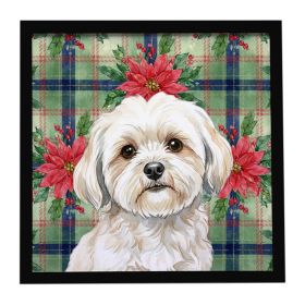 White Lhasa Apso Christmas PoinsettIas Framed Metal Print Bathroom, Kitchen, Office, Home Decor Wall Art Ready to Hang, Square, 8X8