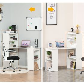 Modern 47'' Computer Desk with Storage Shelves White Writing Table Workstation Bookshelf for Home Office