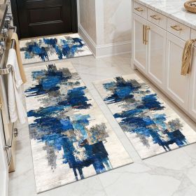 Three-piece kitchen rug set, non-slip and washable, abstract pattern kitchen hallway rug, soft and comfortable, suitable for sinks, floors, entra (Main Color: White, Main Material: Polyester)